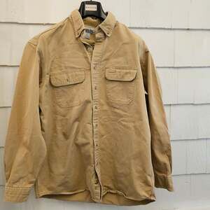 Carhartt Men's L Tall Beige Button Front Work Shirt 100% Cotton Long Sleeve